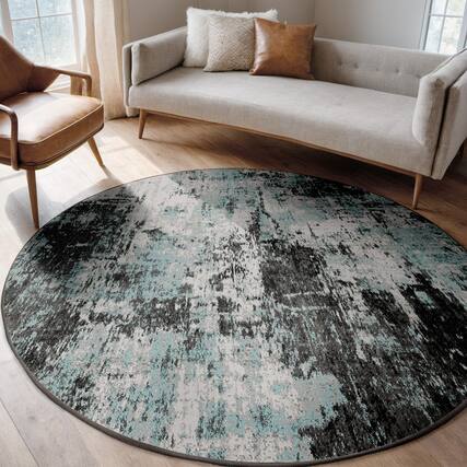 Front. PARKER SLATER - Washable Area Rugs Non Slip Modern Abstract Soft Living Room Entryway Bedroom Print Pattern Blue Grey Navy Gray Tides... - Black/Teal Blue.