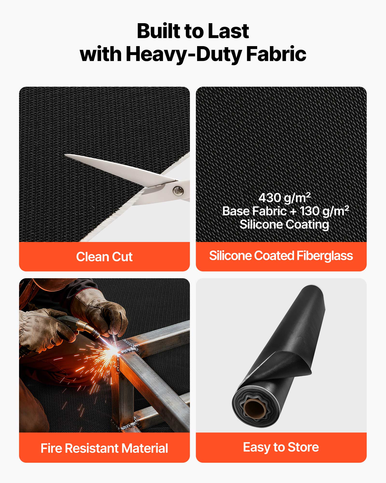 Built to Last with Heavy-Duty Fabric

- 430 g/m² Base Fabric + 130 g/m² Silicone Coating
- Clean Cut
- Silicone Coated Fiberglass
- Fire Resistant Material
- Easy to Store