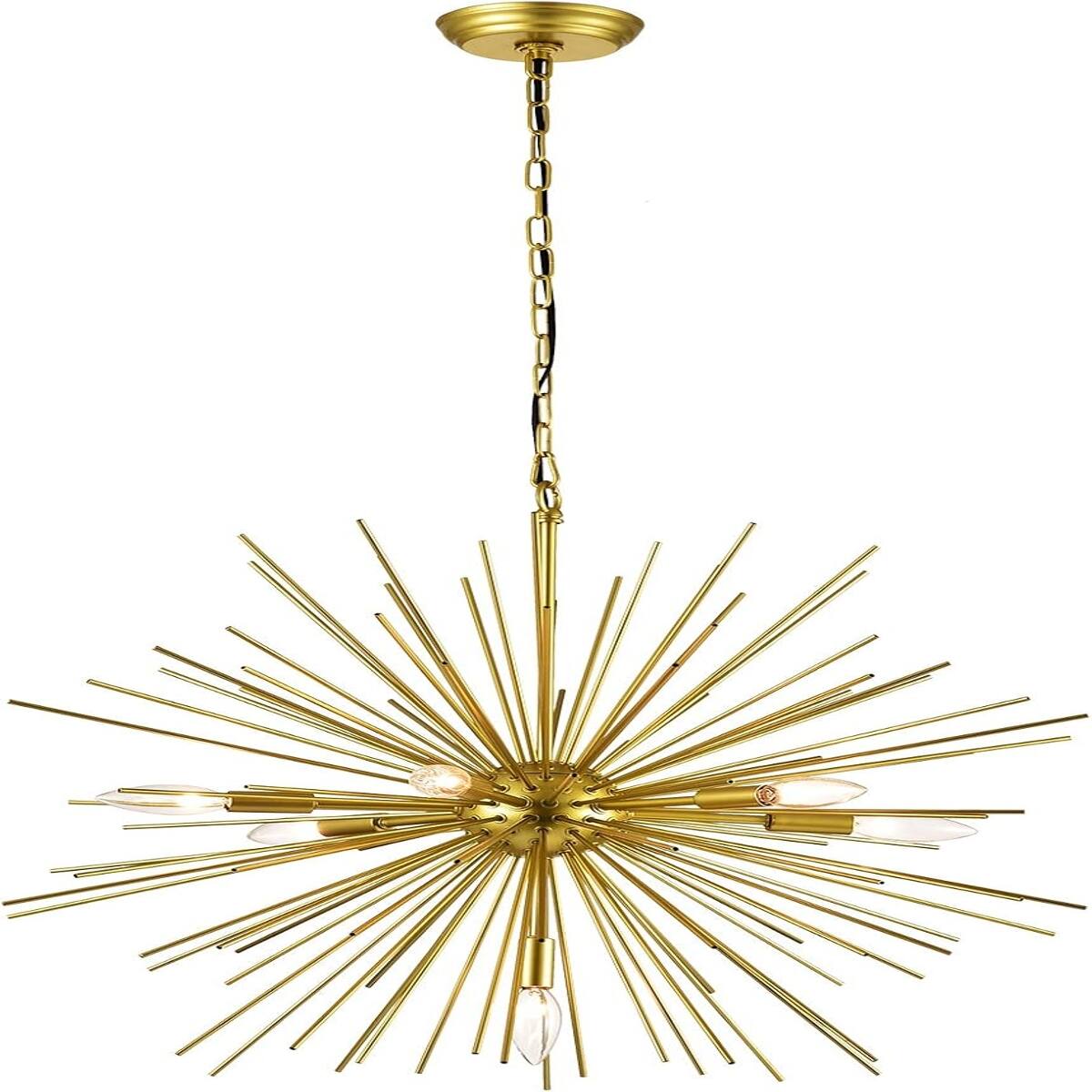 Alt View 3. Loheer - Loheer 7 Light Gold Sputnik Chandelier, 25.6 Inch Modern Starburst Ceiling Light.