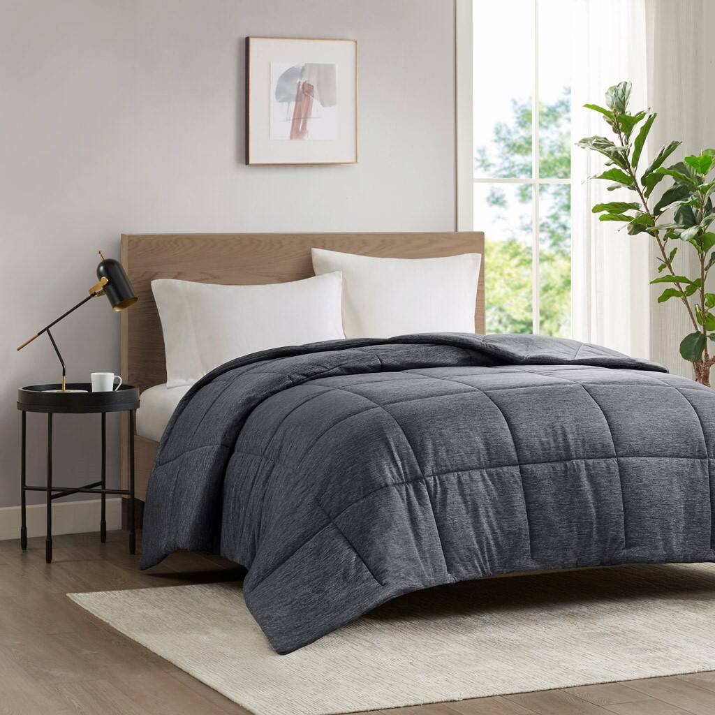 Alt View 4. Gracie Mills - Gracie Mills Heathered Jersey Knit Down Alternative Comforter - Black.