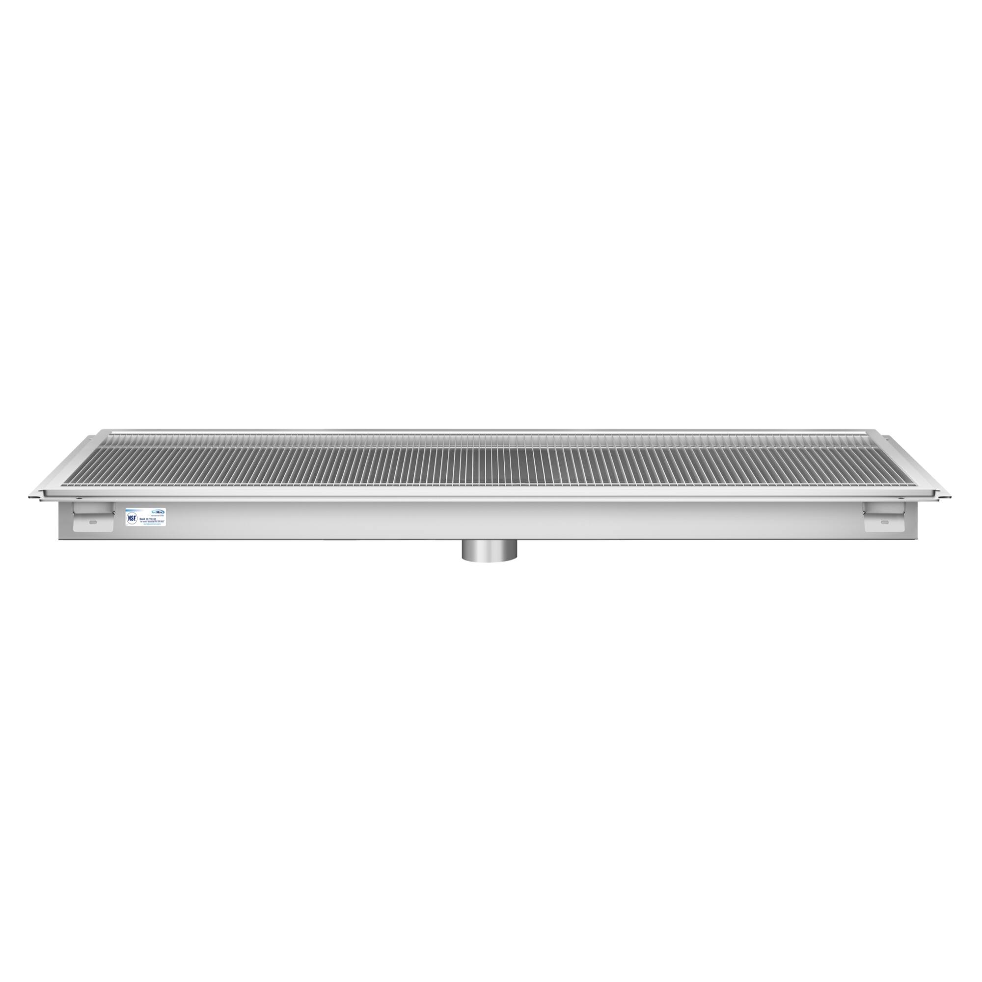 Back. Koolmore - 24" x 60" Stainless Steel Floor Trough Drain, 14-Gauge with Subway-Style Grating & Removable Drain Basket, NSF Listed - Stainless-Steel.