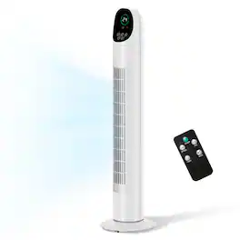 Winado - 34 inch Bladeless Tower Fan, Portable Floor Fan with Remote Control, LED Display, Adjustable 90° Oscillating, 3 Speeds - White & Black