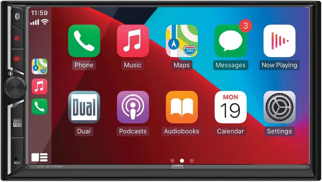 Dual - DCA73W 7" Car Stereo | Wired & Wireless Apple CarPlay & Android Auto | Double DIN | Bluetooth | Backup Camera Input - Black