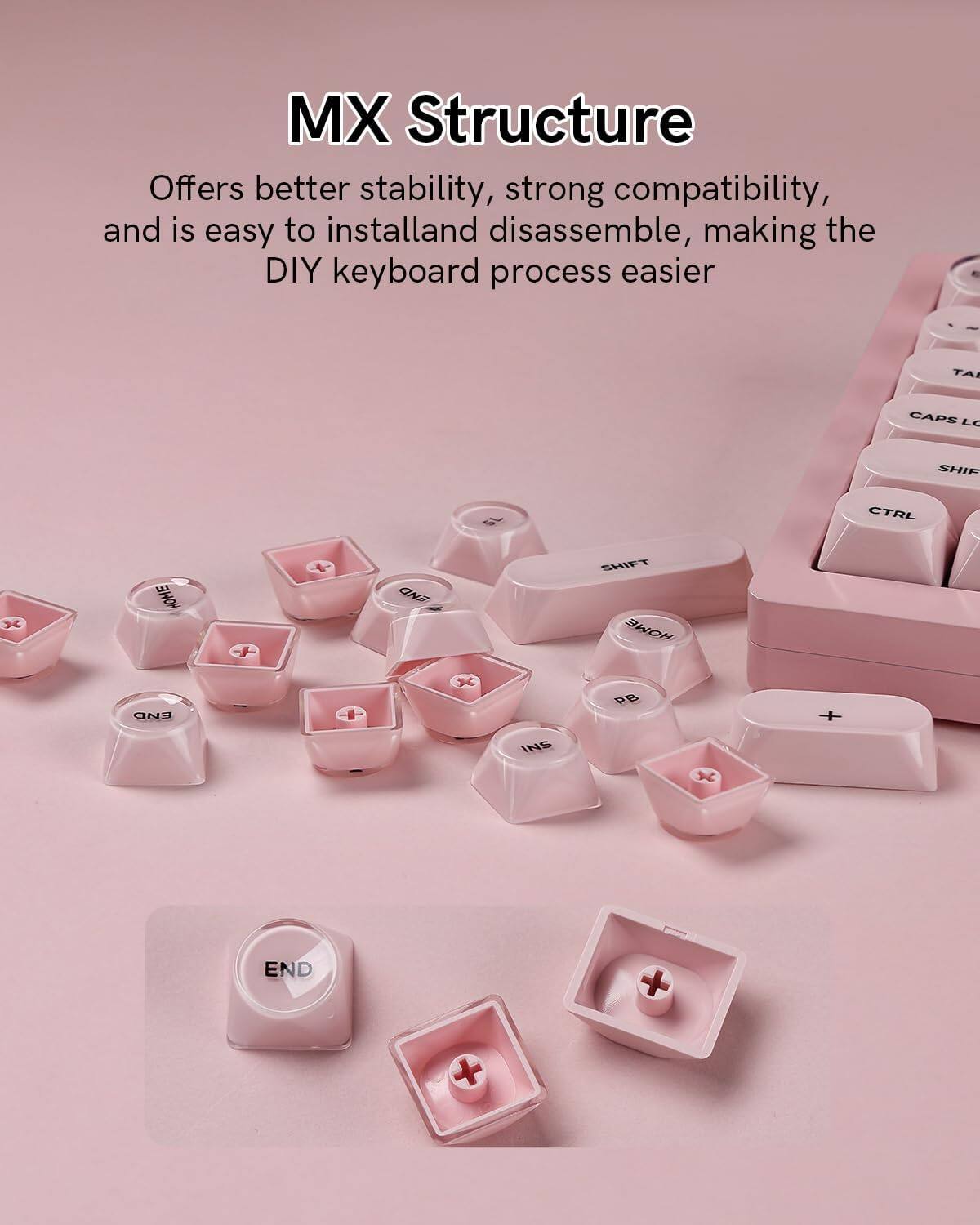 MX Structure  
Offers better stability, strong compatibility, and is easy to install and disassemble, making the DIY keyboard process easier