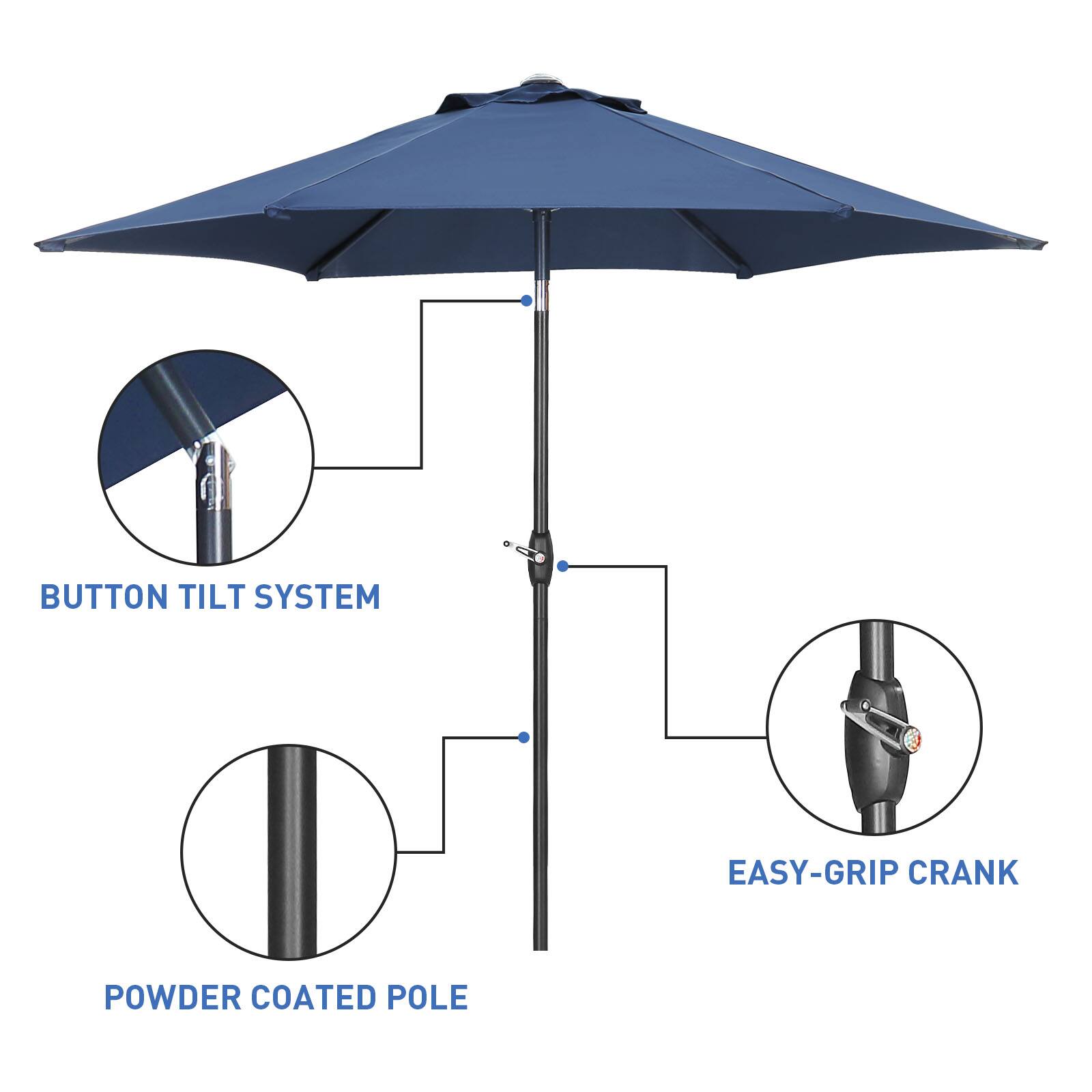BUTTON TILT SYSTEM  
EASY-GRIP CRANK  
POWDER COATED POLE