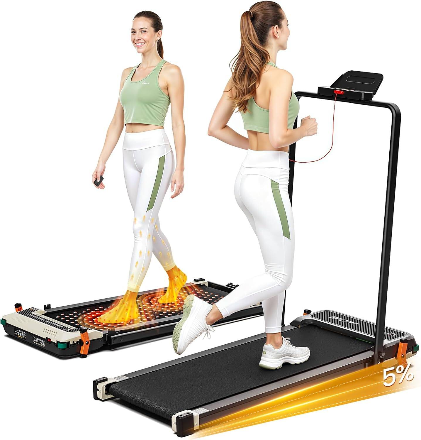 Front. MOOSOO - 2 Side Walking Pad Treadmill with Incline Massage Function, 2 in 1 Under Desk Treadmills Walking Pad for Home/Office - White.