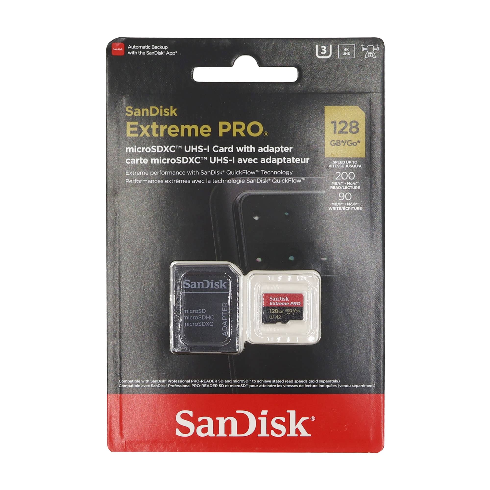 SanDisk - 128GB Extreme Pro UHS-I Micro SD Up to 200MB/s Read 90MB/s Write with SD Adapter