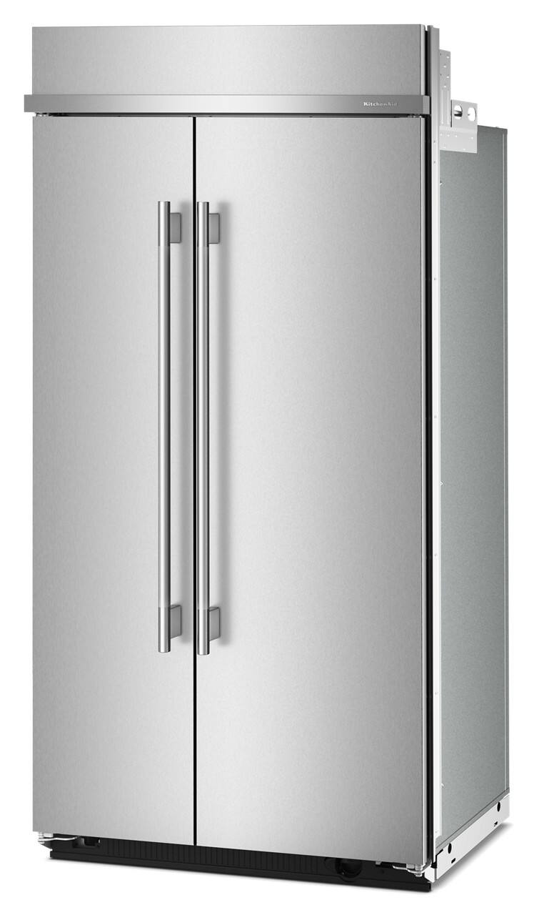 Left. KitchenAid - 25.5 Cu. Ft. Built-In Side-by-Side Refrigerator with Platinum Interior - Stainless Steel with PrintShield Finish.