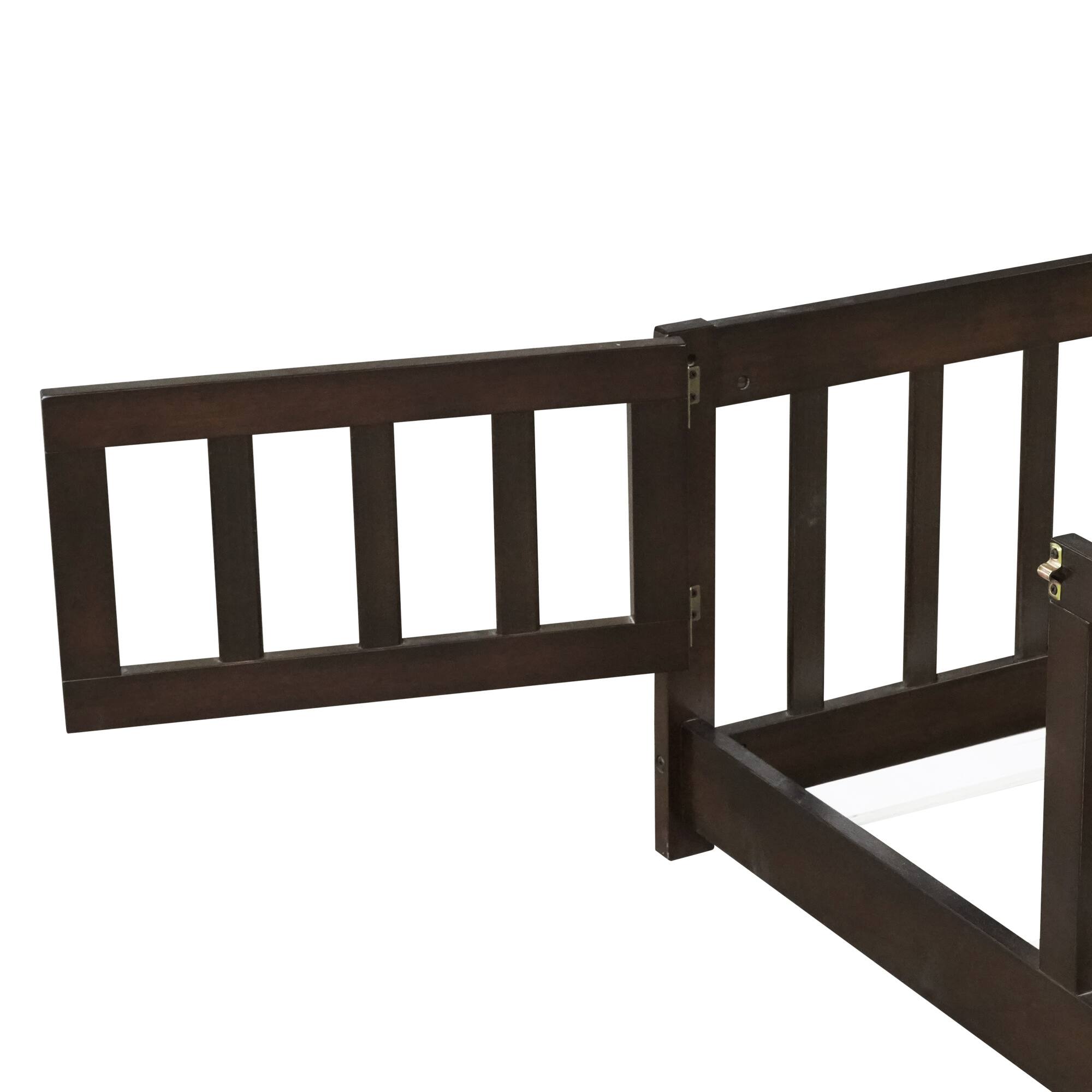 Alt View 10. GOODSILO - Queen Size Low-Profile Platform Bed with Safety Guardrails and Entry Door for Secure Sleeping Space - Espresso.