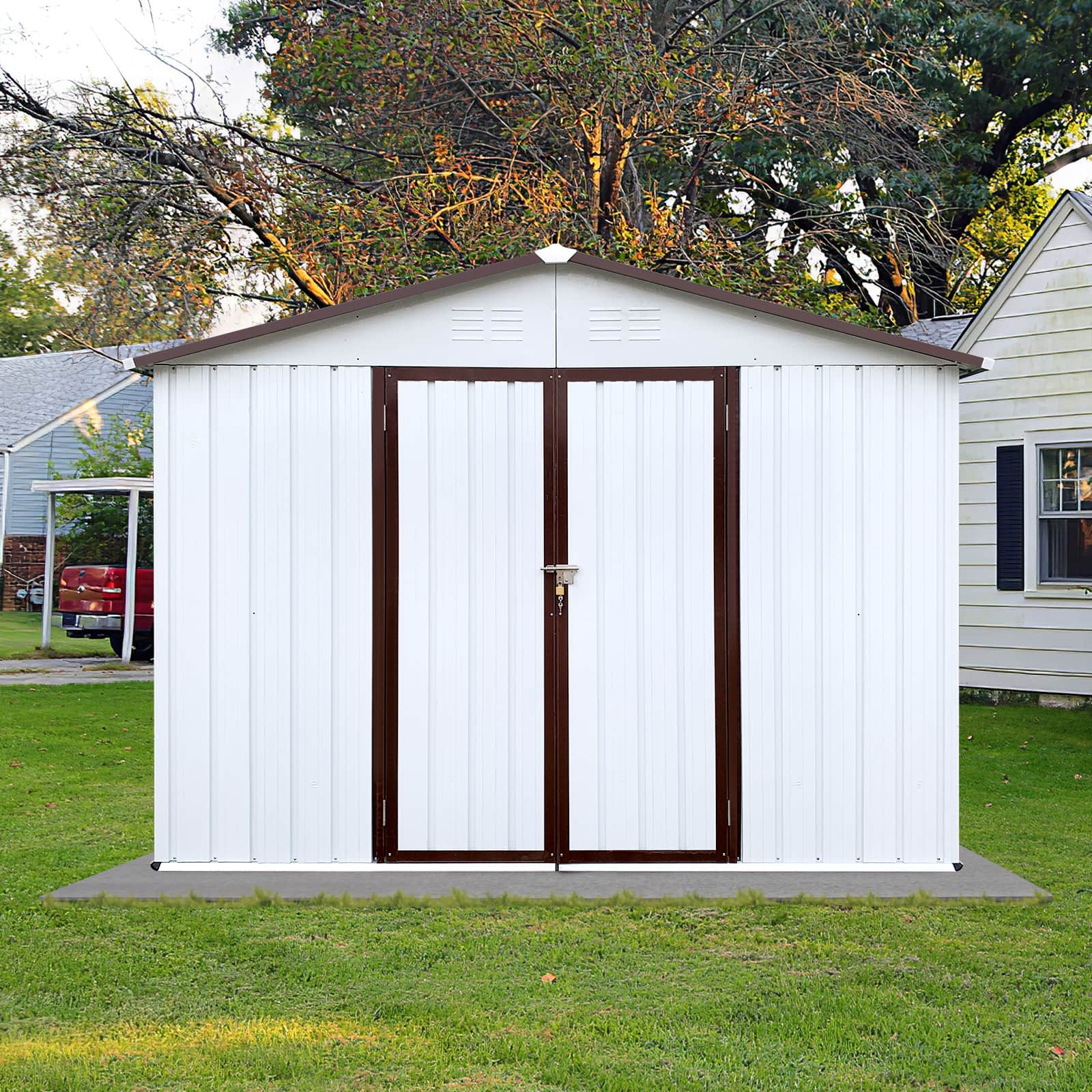Mondawe - 8x10 FT Metal Garden Sheds Outdoor Storage Sheds - White