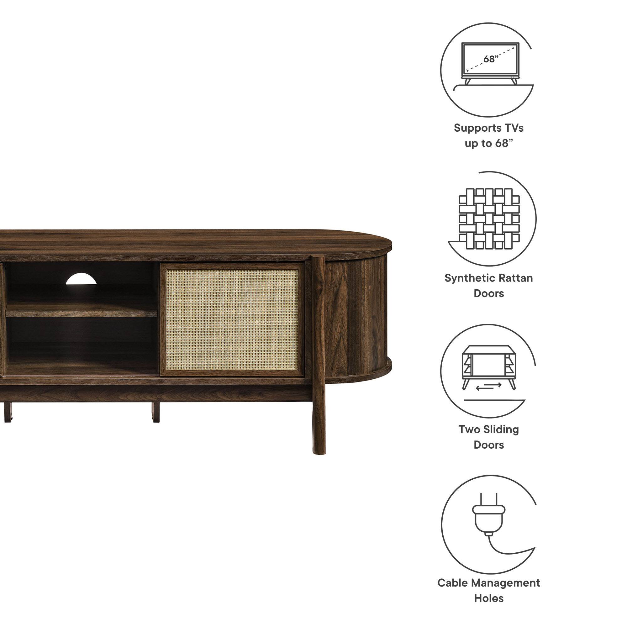 - Supports TVs up to 68"
- Synthetic Rattan Doors
- Two Sliding Doors
- Cable Management Holes