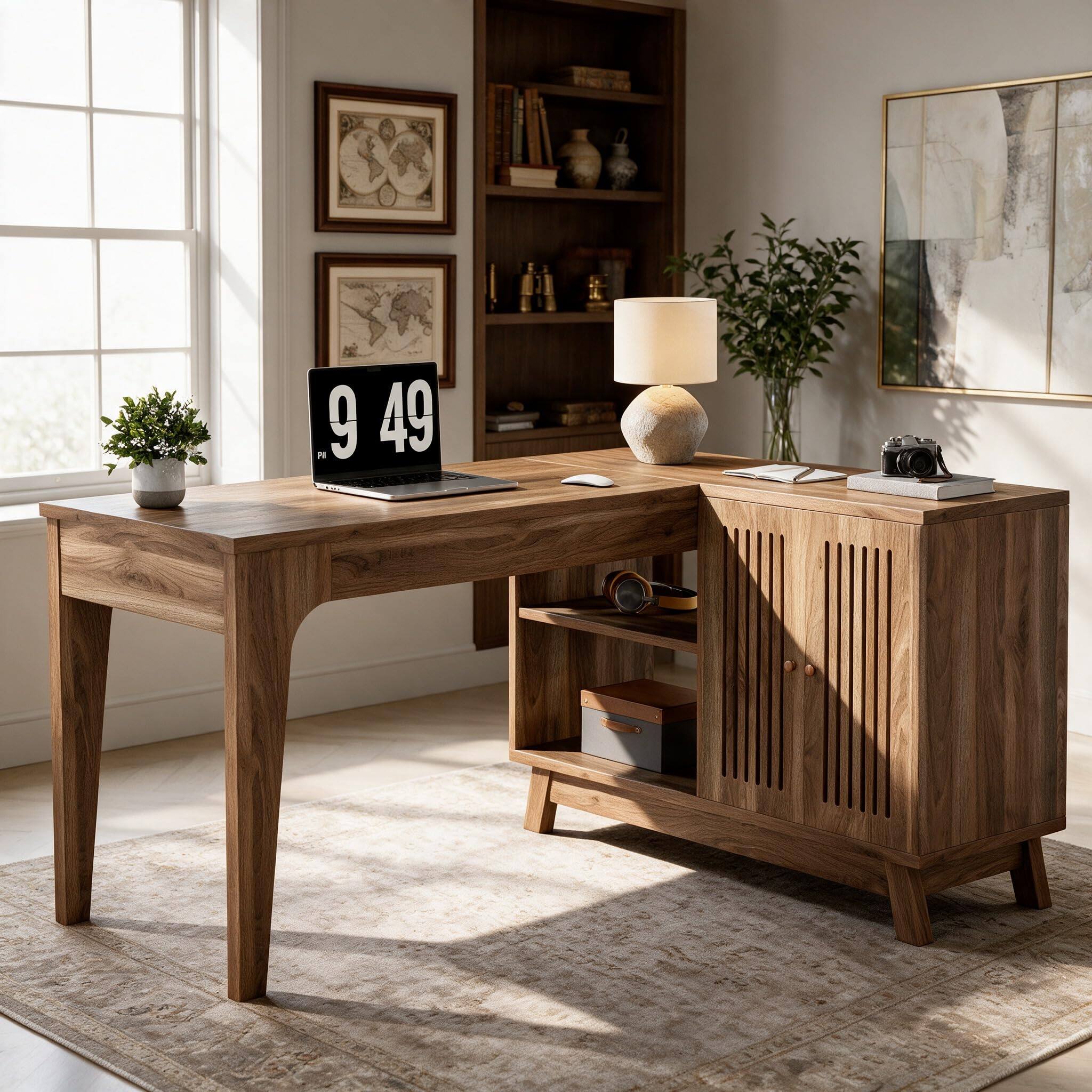 Front. Tribesigns - 57.1-Inch L-Shaped Computer Desk with Storage Cabinet for Home Office Work, Study or Computer Tasks - Brown.