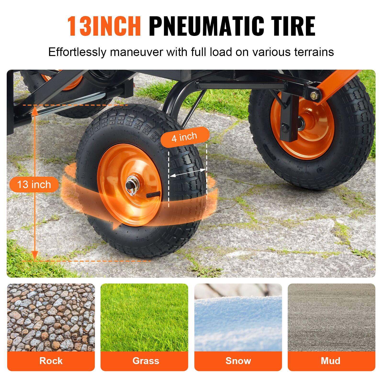 13INCH PNEUMATIC TIRE Effortlessly maneuver with full load on various terrains -ud 4 inch  13 inch T Rock Grass Snow Mud