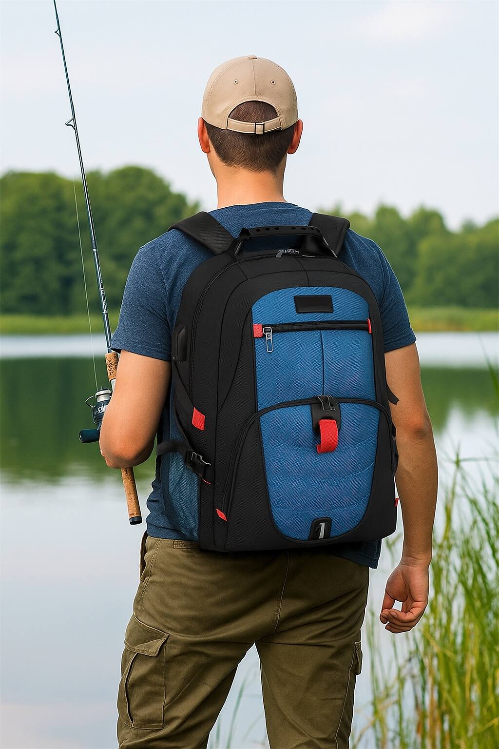 Alt View 19. SaharaCase - Water Resistant Backpack with USB Charging port and fits up to 17.3" laptop - Black/Blue.