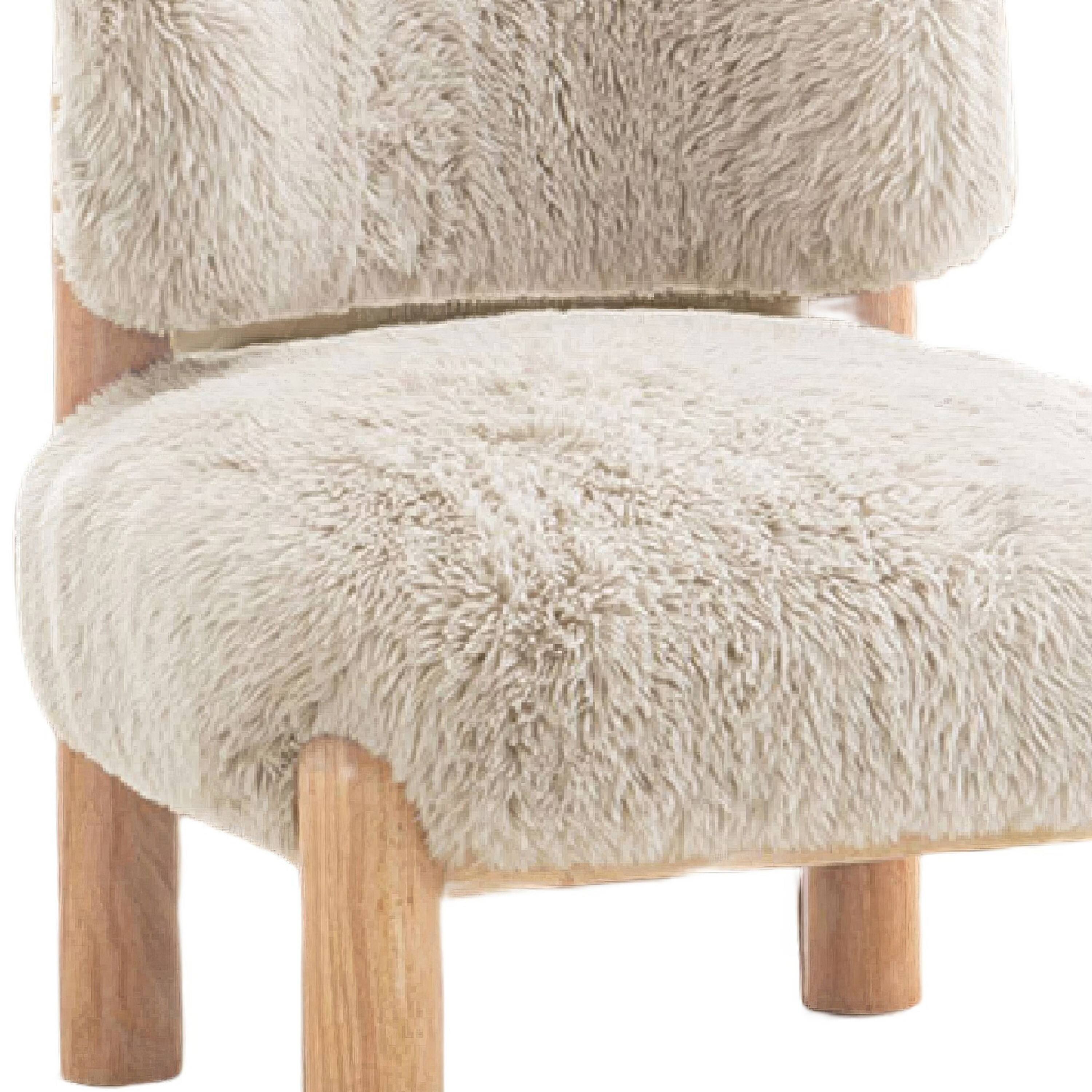 Alt View 2. Manhattan Lane - Alco Contou Accent Chair with Natural Wood Legs, Taupe  Faux Fur - Taupe Brown, Natural Brown.