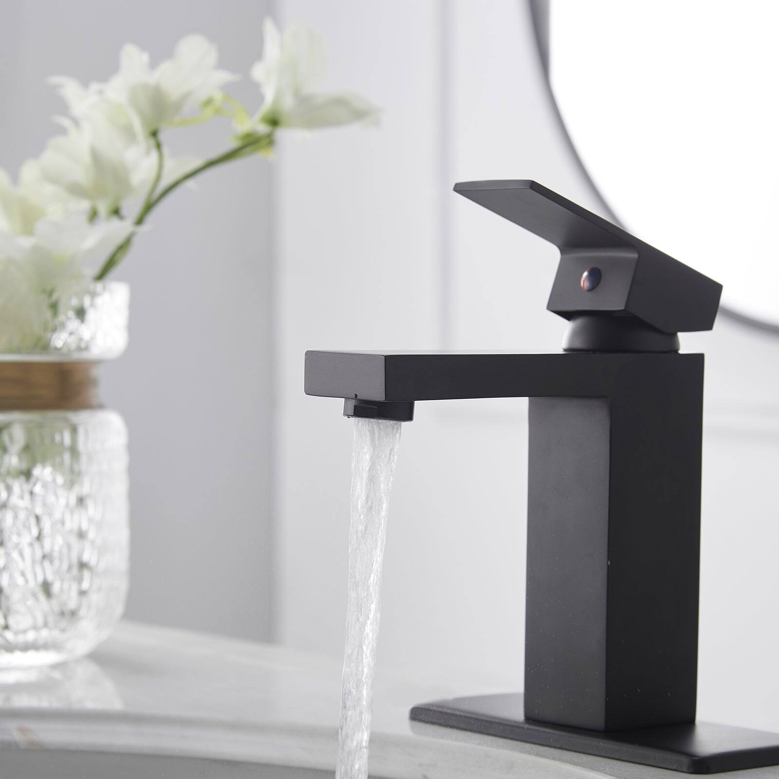 Alt View 4. Boyel Living - Single Handle Single Hole Bathroom Faucet with Deck Plate and Pop Up Drain in Matte Black - Matte Black.