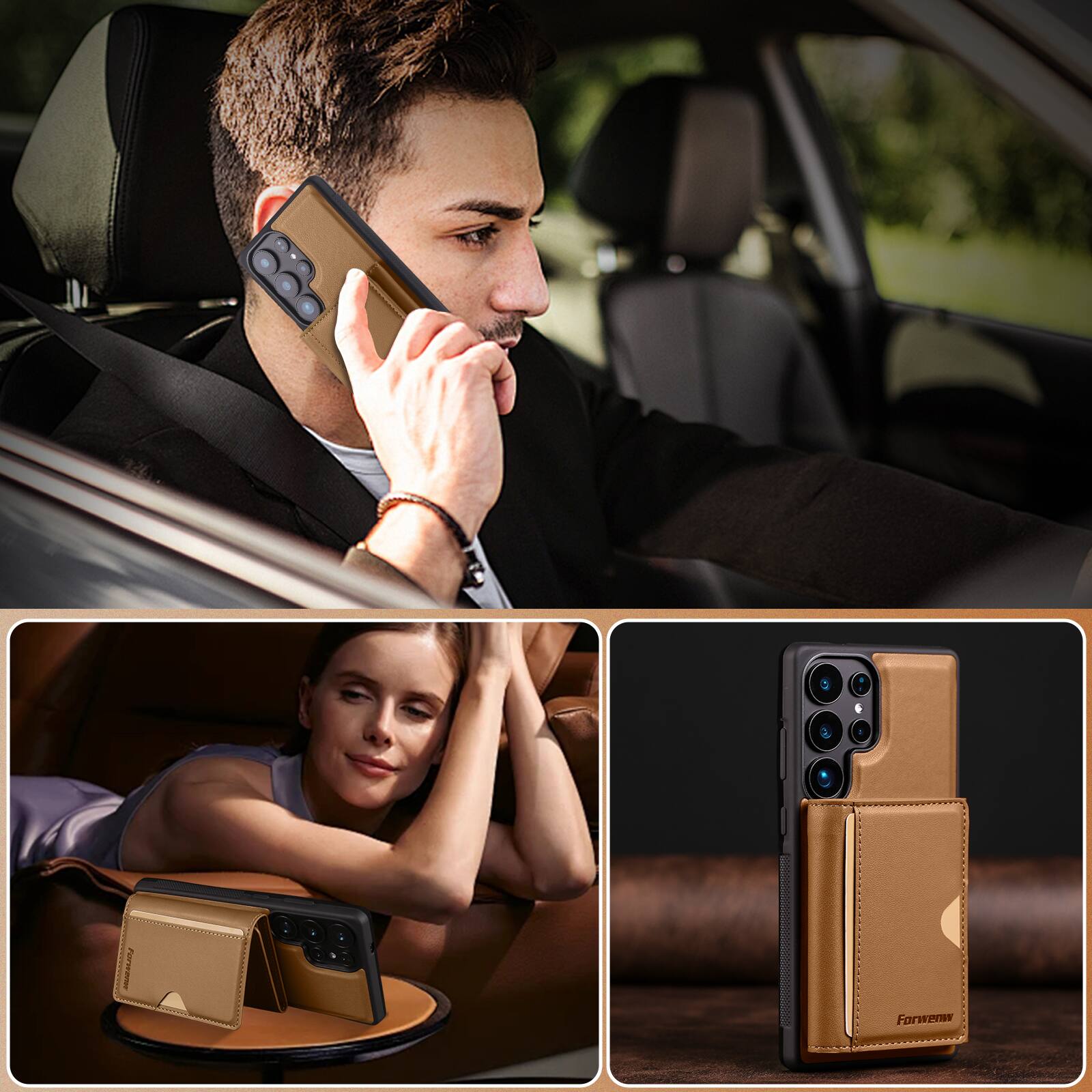 Alt View 4. Dteck - 2-in-1 Magnetic Detachable Wallet Case for Samsung Galaxy S26 Ultra, RFID PU Leather Shockproof Cover with Kickstand - Brown.