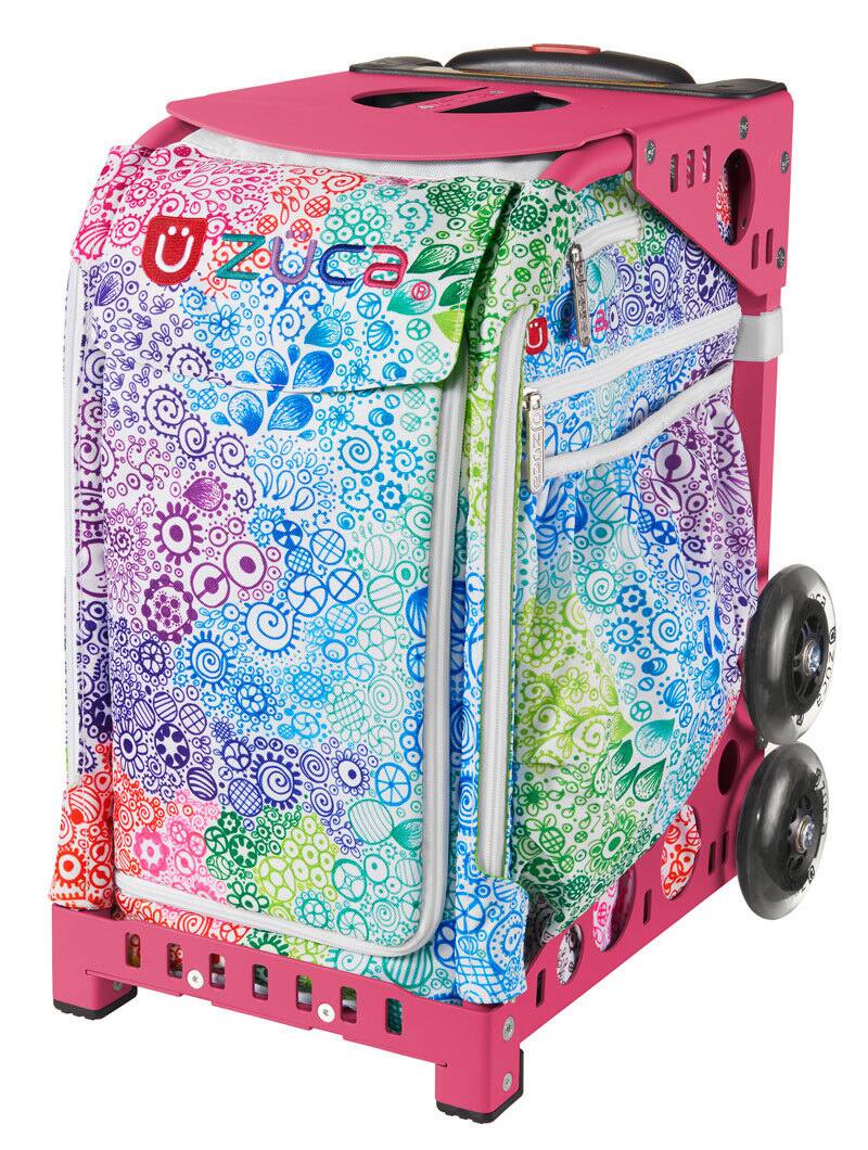 Front. Zuca - Zuca Rainbow Color Explosion Sport Insert Bag & Pink Frame with Flashing Wheels - Two-Tone.