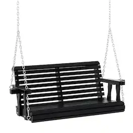 Outsunny - Porch Swing with Chains and Cupholders, 2 Person Wooden Patio Swing Chair, 440 lbs. Weight Capacity - Black