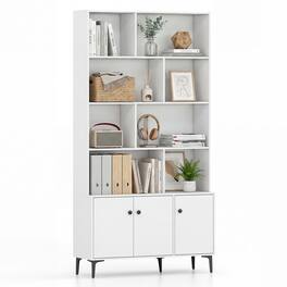 Gymax - Bookshelf w/ Doors 5-Tier Floor Standing Bookcase w/ 2 Anti-Tipping Kits - White