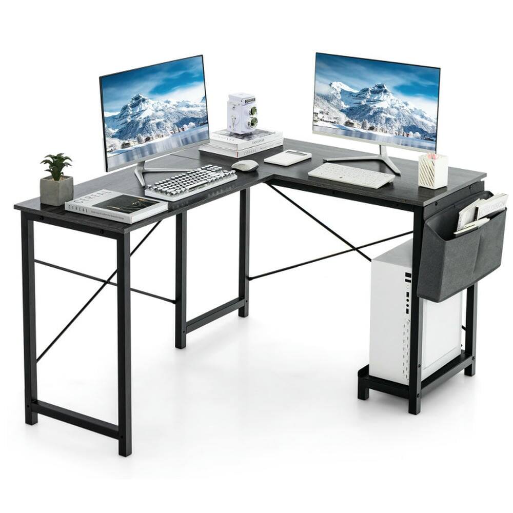 Front. Pefilos - Modern Reversible Computer Desk with Storage Pocket & CPU Stand for Working Writing Gaming-Dark Gray, Office Desk, Desks - Gray.