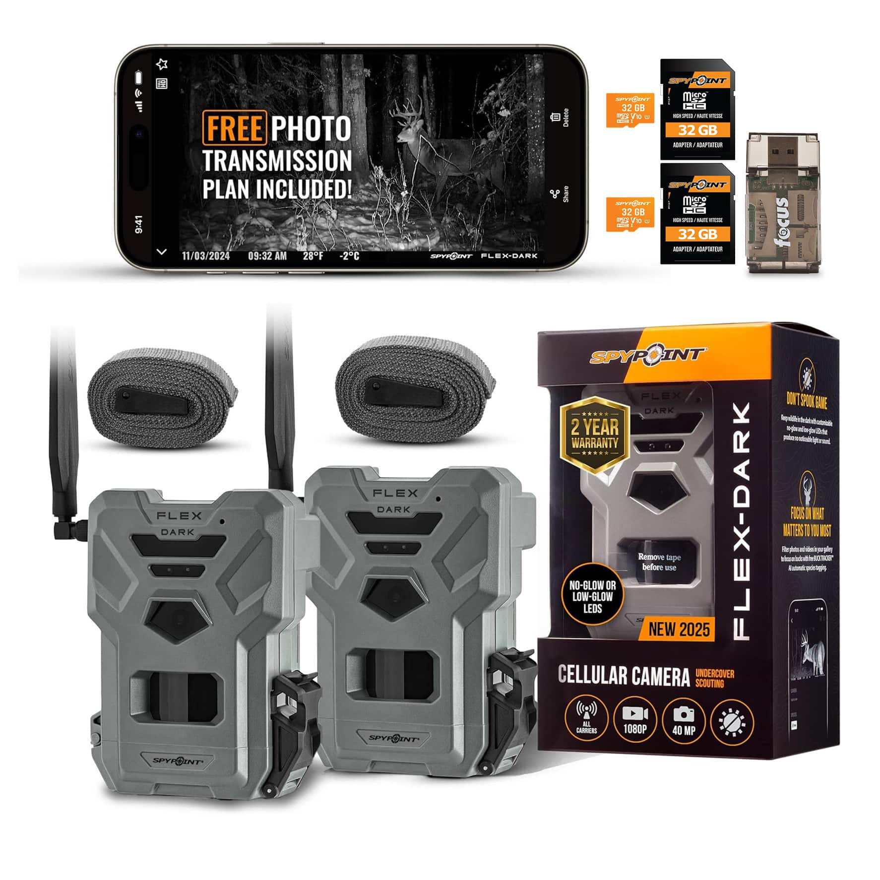 Spypoint - FLEX DARK GPS Cellular Trail Camera No WiFi Needed 32GB Memory Card
