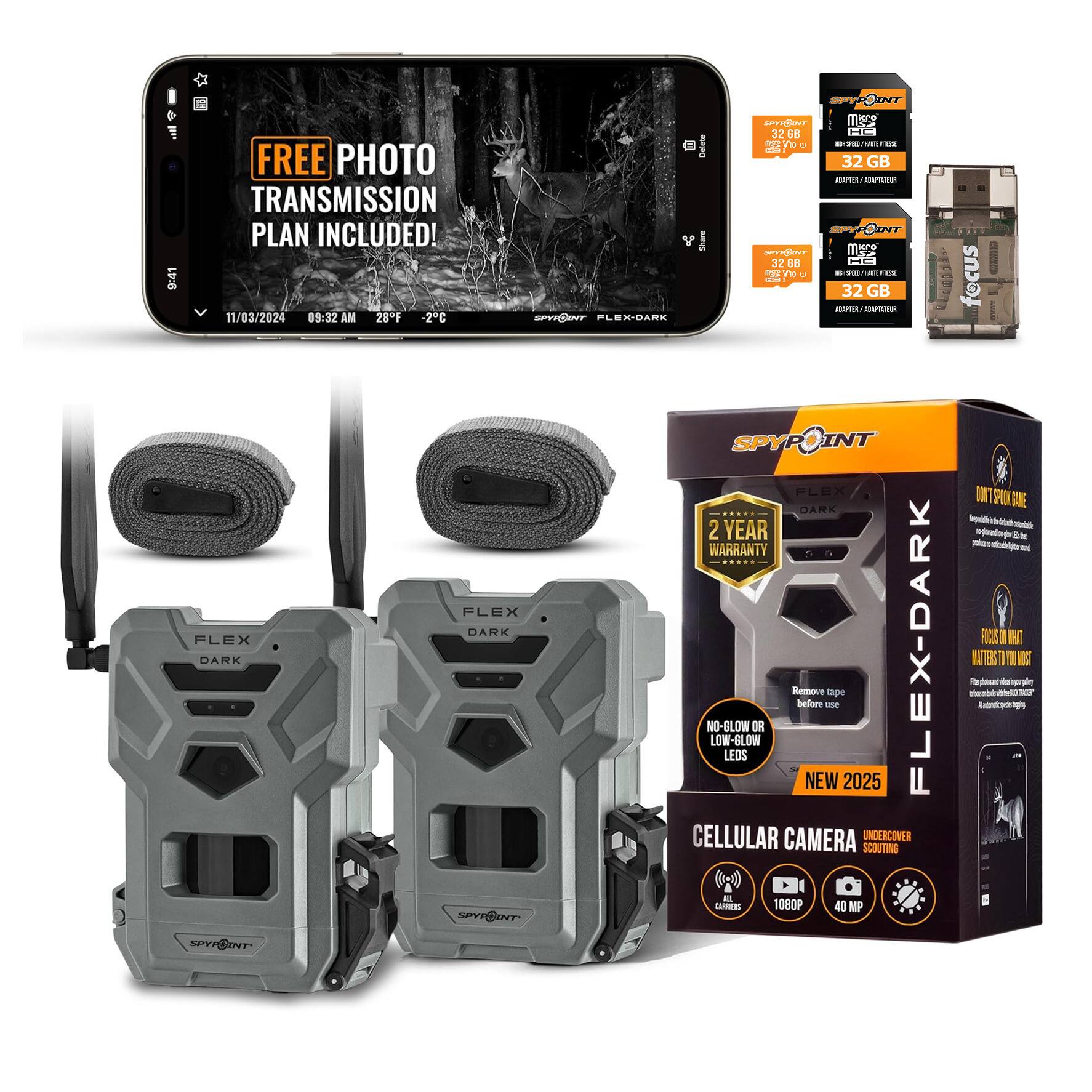 Spypoint - FLEX DARK GPS Cellular Trail Camera No WiFi Needed 32GB Memory Card