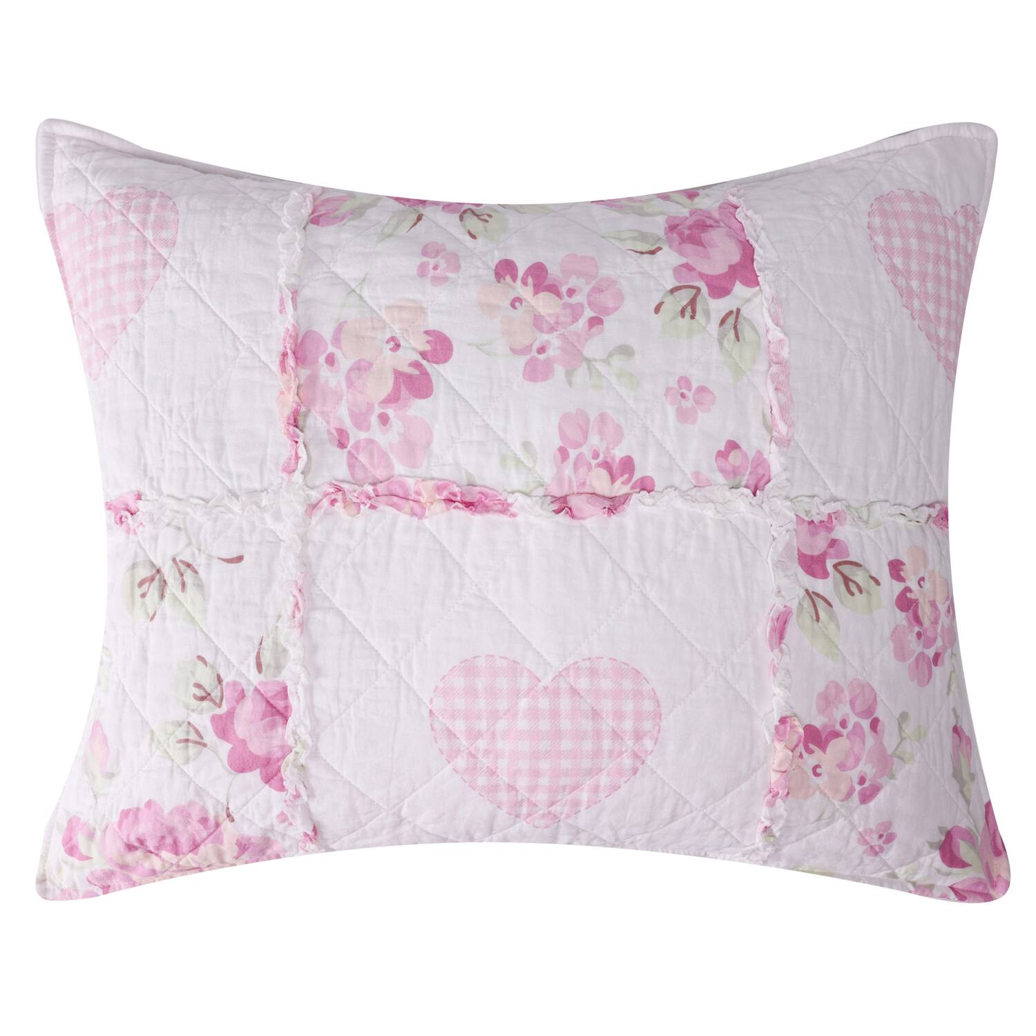 Angle. Greenland Home Fashions - Greenland Home Fashions 100% Cotton Face 100% Microfiber Back Veronica's Hearts Sham Standard Pink - Pink.
