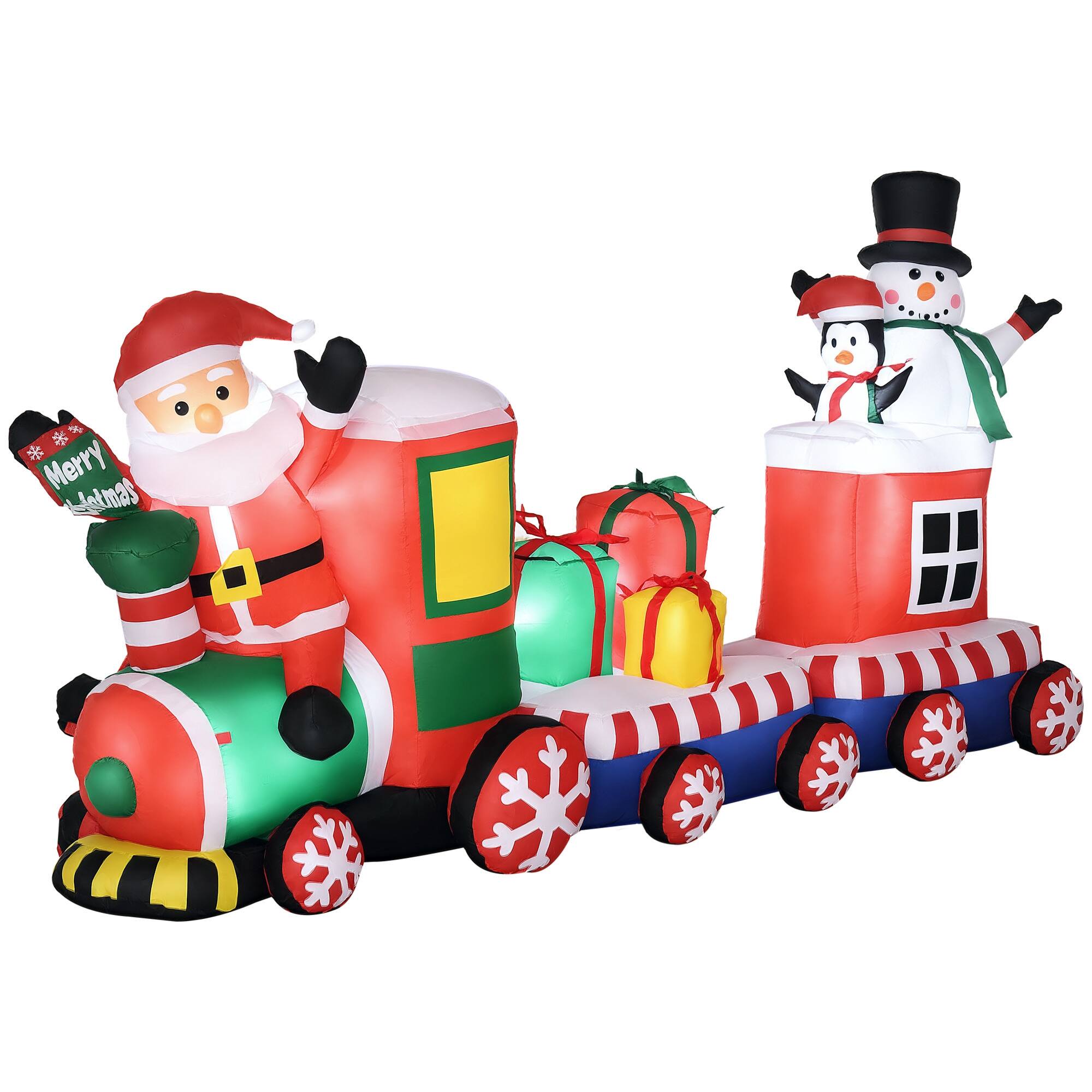 Outsunny - 8ft Christmas Inflatable Train with Santa, Snowman, Penguin, LED Yard Decor - Red