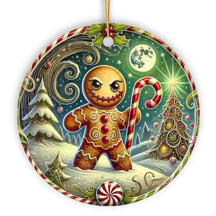 Front. OrnamentallyYou - Menacing Gingerbread Man Ornament Eerie Winter Enforcer for Christmas Decor - Multi-colored.