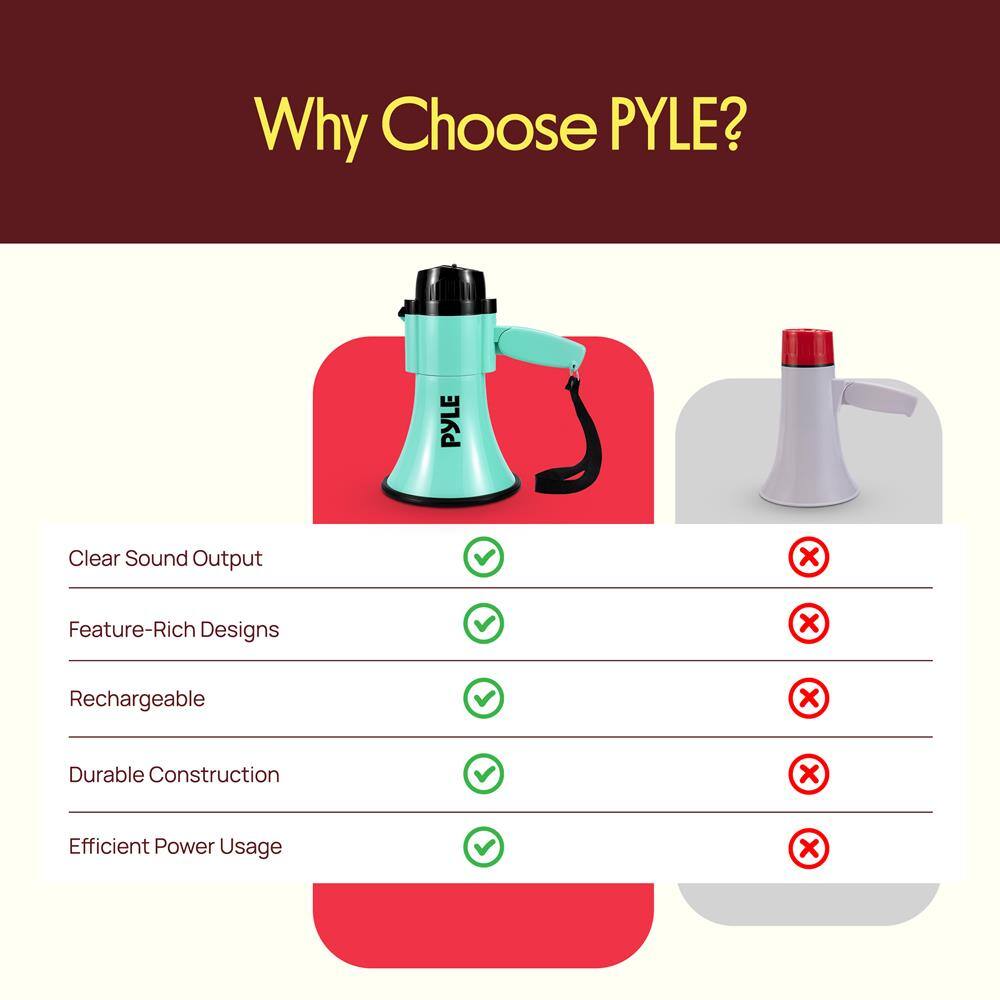 Why Choose PYLE?  
- Clear Sound Output  
- Feature-Rich Designs  
- Rechargeable  
- Durable Construction  
- Efficient Power Usage
