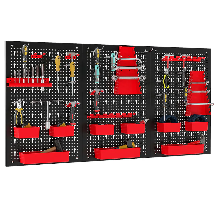 Red Parts Rack Gymax 9 Bin Parts Rack Organizer Pegboard Wall Organizer w/ Hammer ...