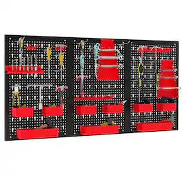 Gymax - 9-Bin Parts Rack Organizer Pegboard Wall Organizer w/ Hammer Racks Tool Holders - Red