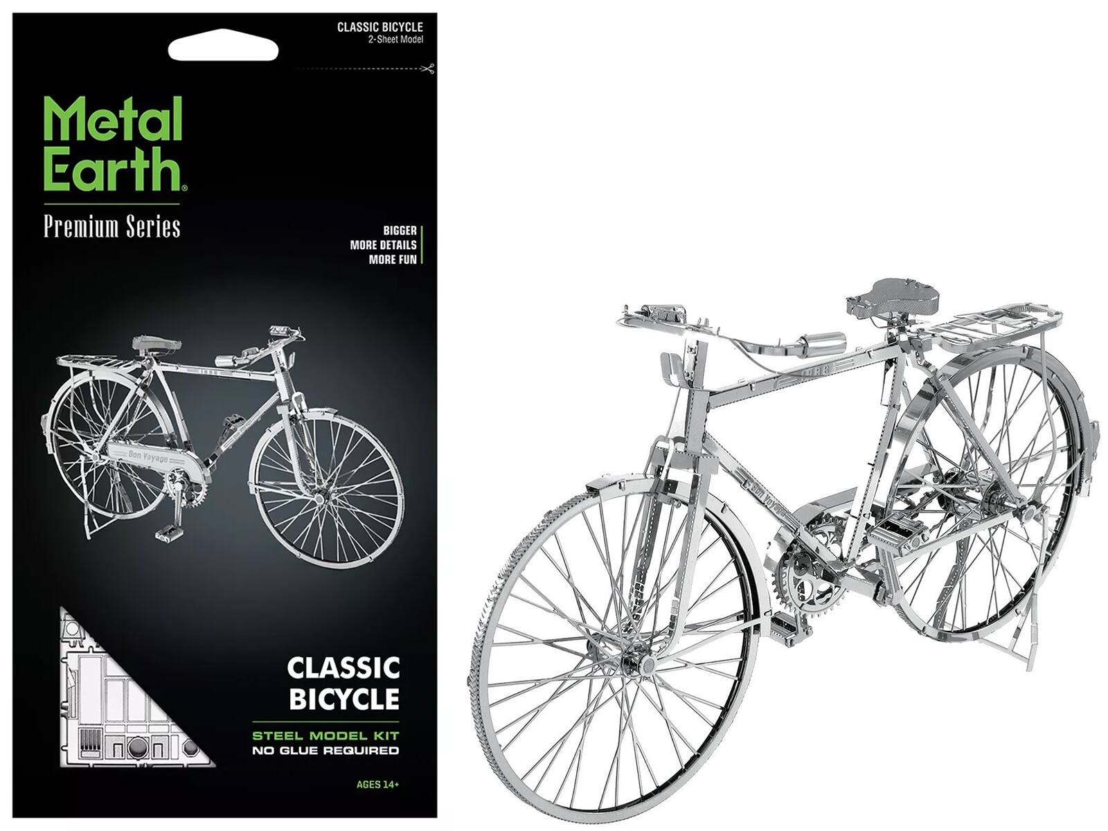 Model Kit Classic Bicycle "Bon Voyage" (Challenging Difficulty) Steel Model by Metal Earth - Silver