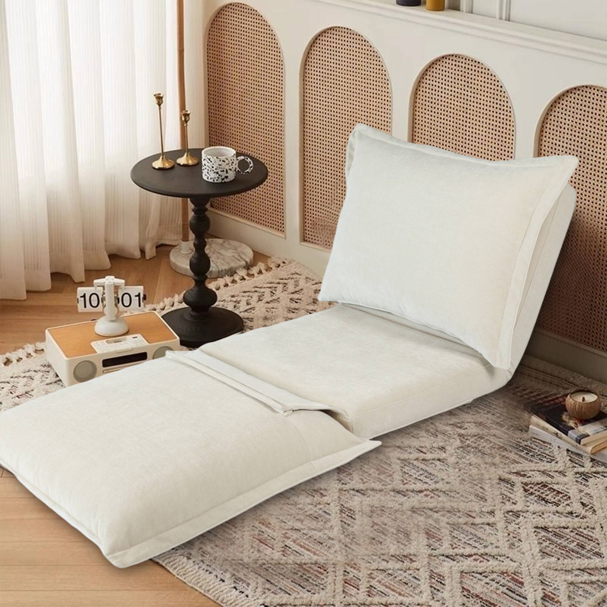Back. GOODSILO - Versatile Convertible Floor Sofa with Adjustable Backrest and Pillows for Modern Compact Living Spaces - Antique Cream.