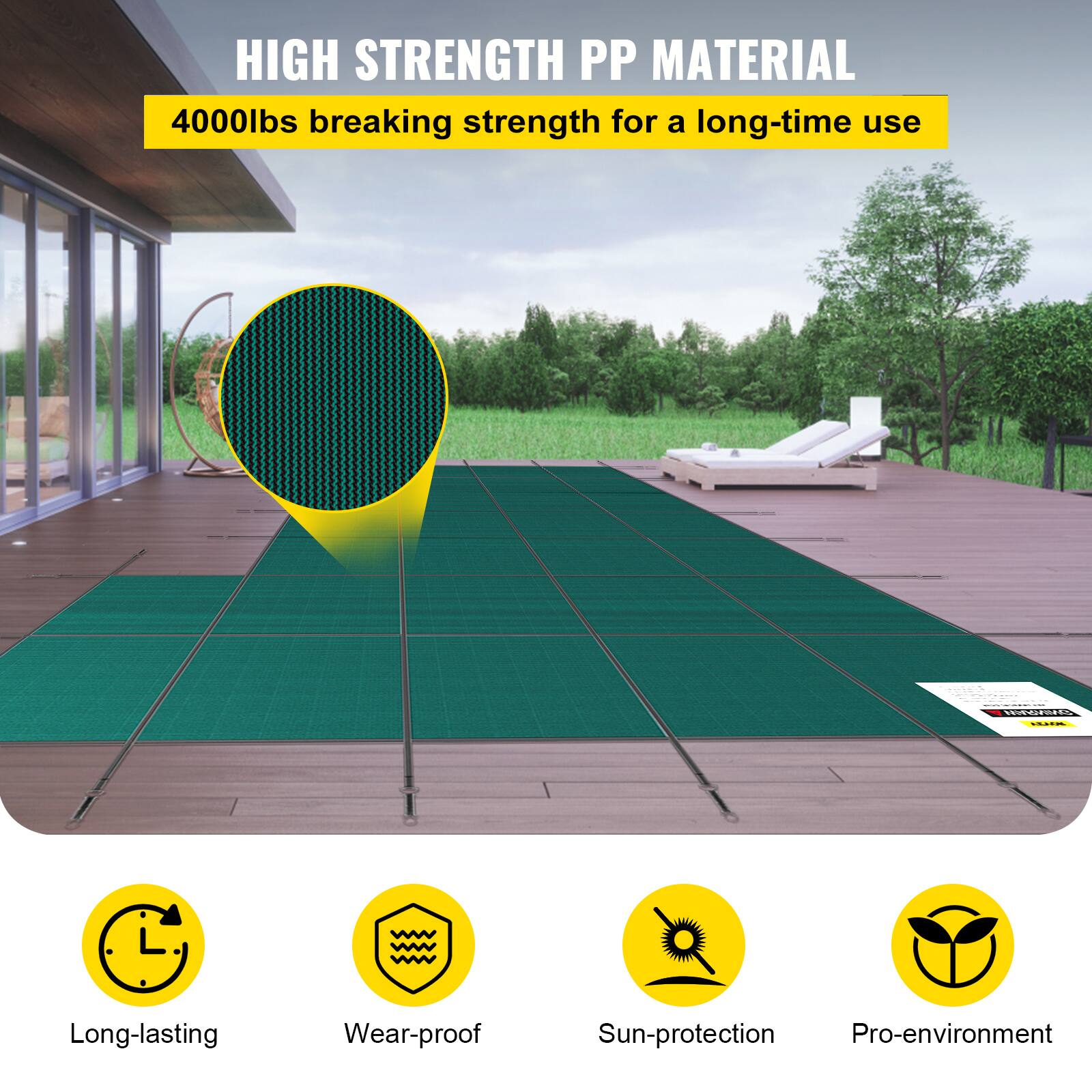 HIGH STRENGTH PP MATERIAL 4000lbs breaking strength for a long-time use

Long-lasting
Wear-proof
Sun-protection
Pro-environment