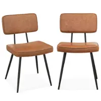Costway - Dining Chairs Set of 2 with PU Leather Cover Filled Sponge Waterfall Seats - Brown - Front_Zoom