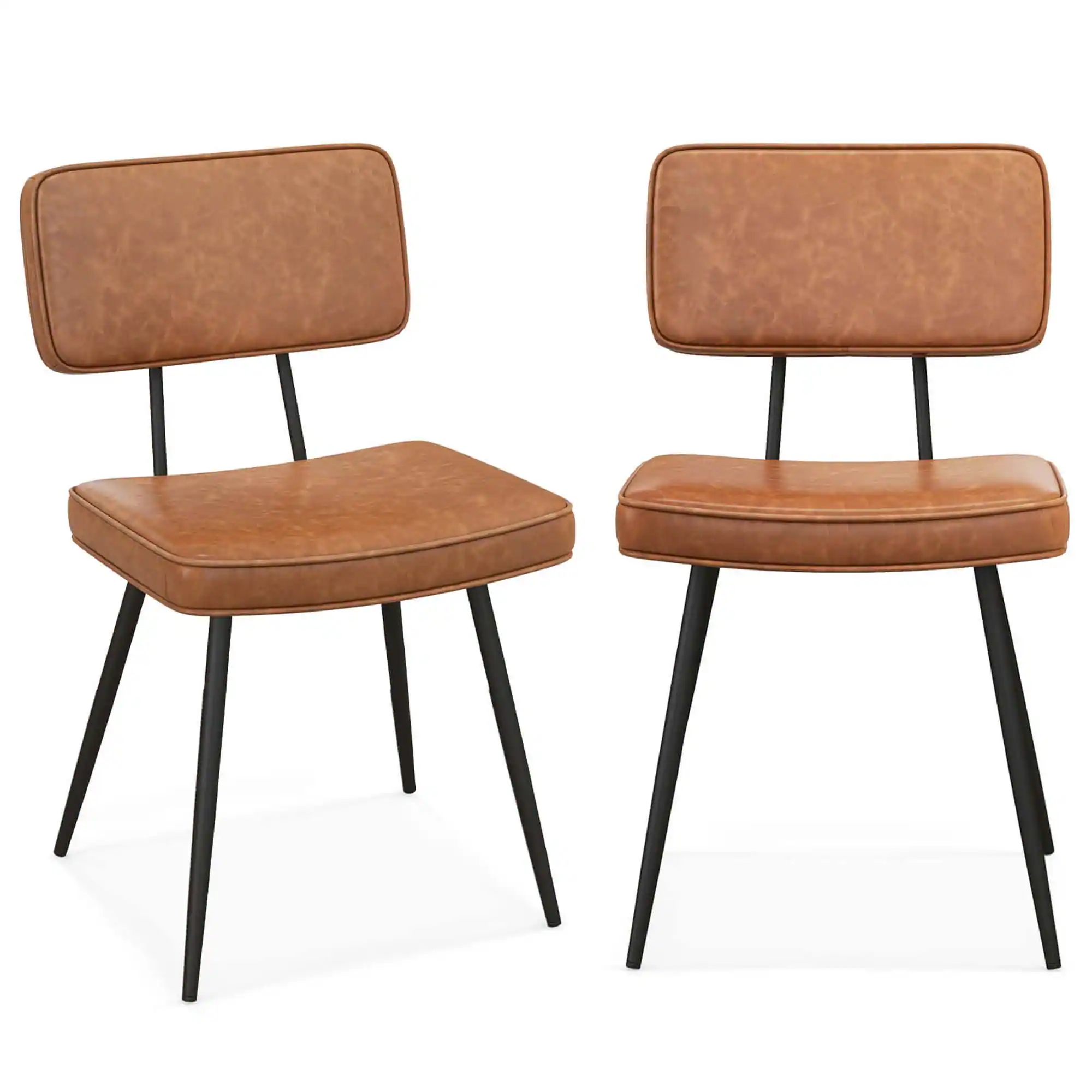 Costway - Dining Chairs Set of 2 with PU Leather Cover Filled Sponge Waterfall Seats - Brown