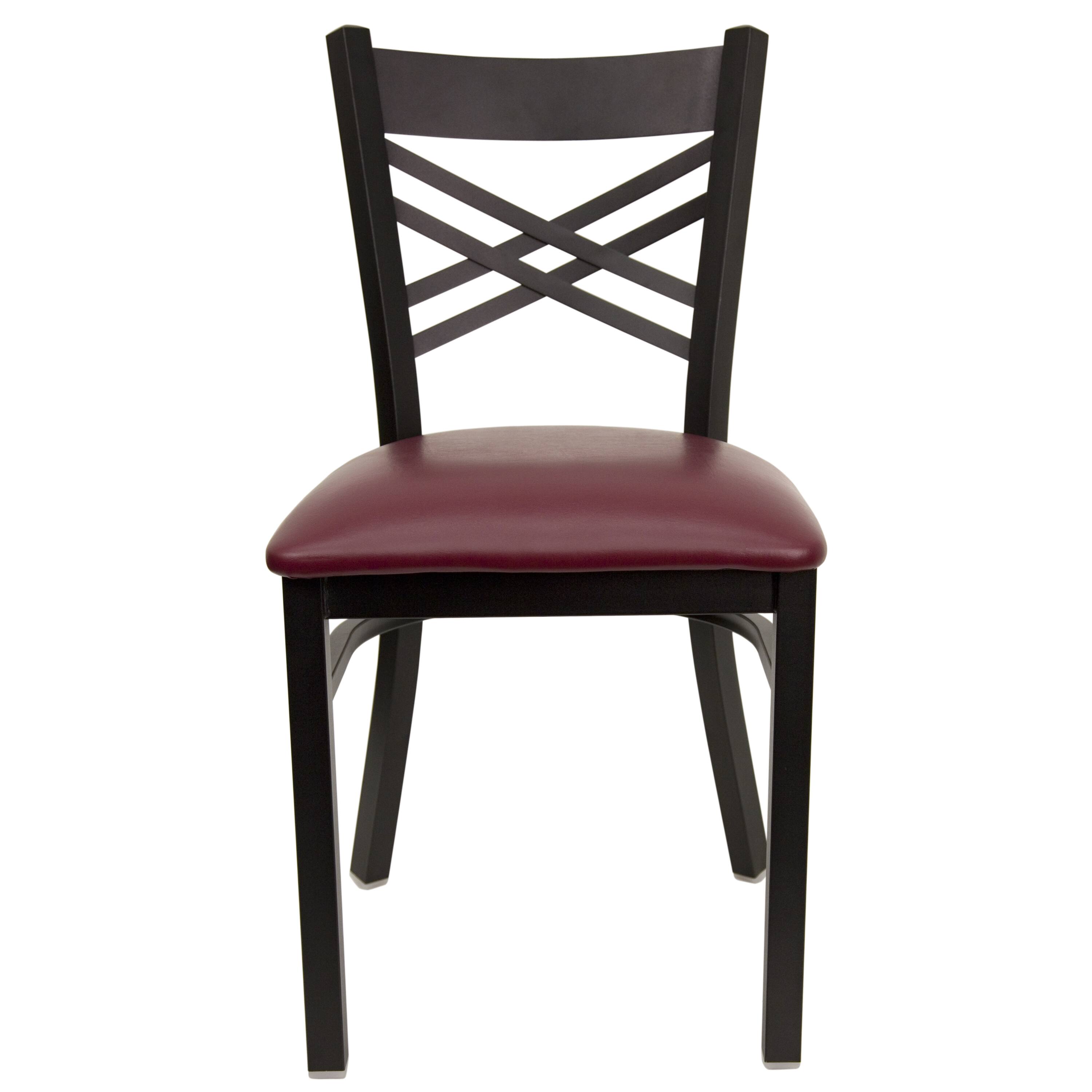 Alt View 7. Emma + Oliver - "X" Back Metal Restaurant Dining Chair - Burgundy Vinyl Seat/Black Metal Frame.