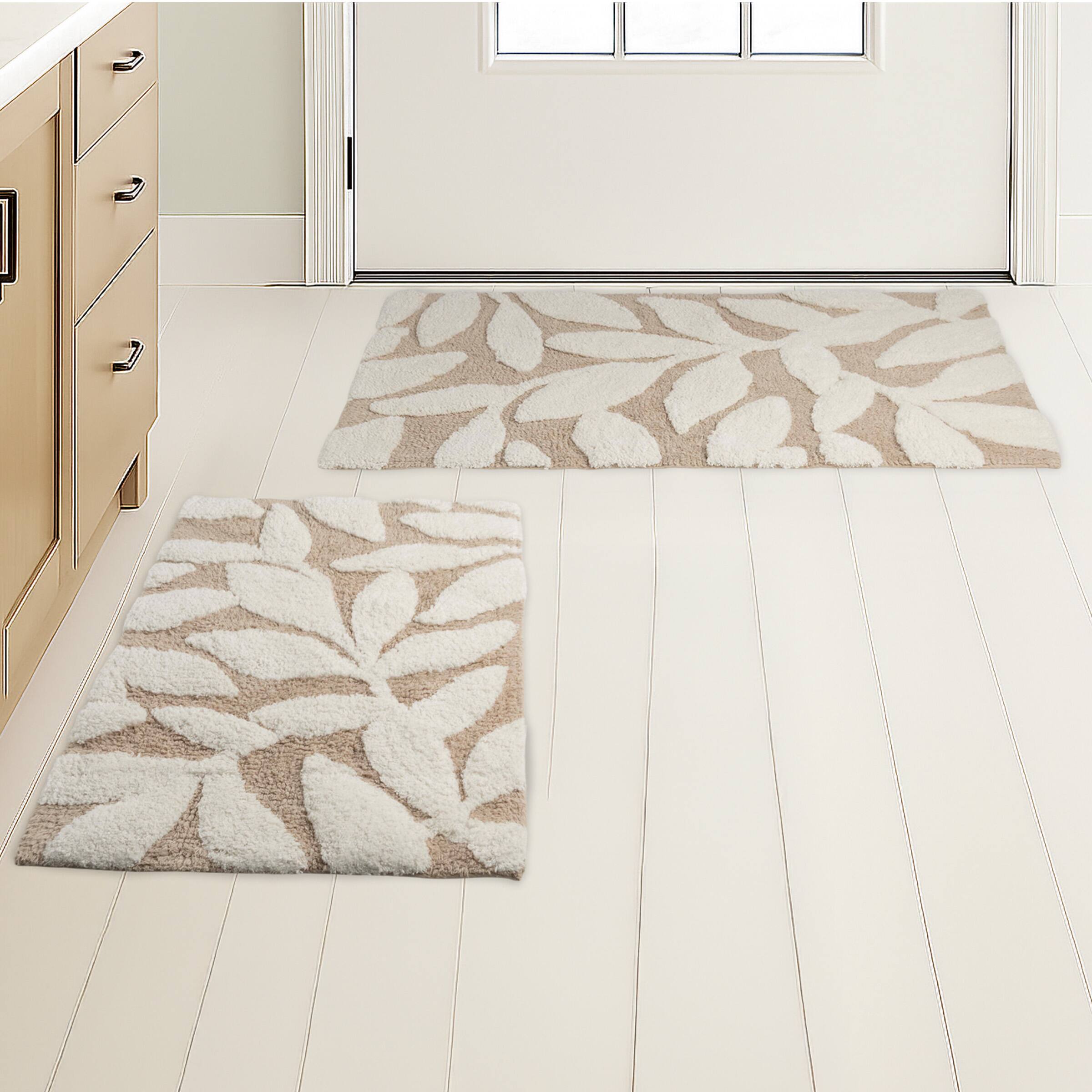 Alt View 2. Lavish Home - 2PC Cotton Bathroom Rug Set Non Slip Bath Mats 35x22" and 25x18",  Natural - Natural.