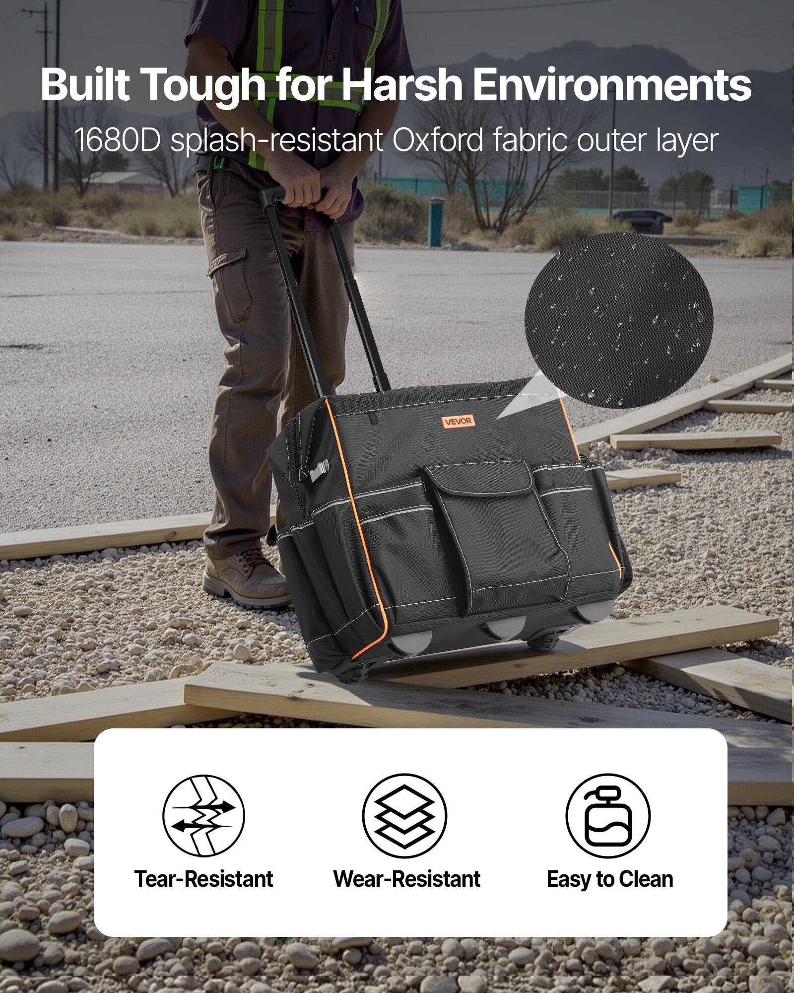 Built Tough for Harsh Environments  
1680D splash-resistant Oxford fabric outer layer  

- Tear-Resistant  
- Wear-Resistant  
- Easy to Clean