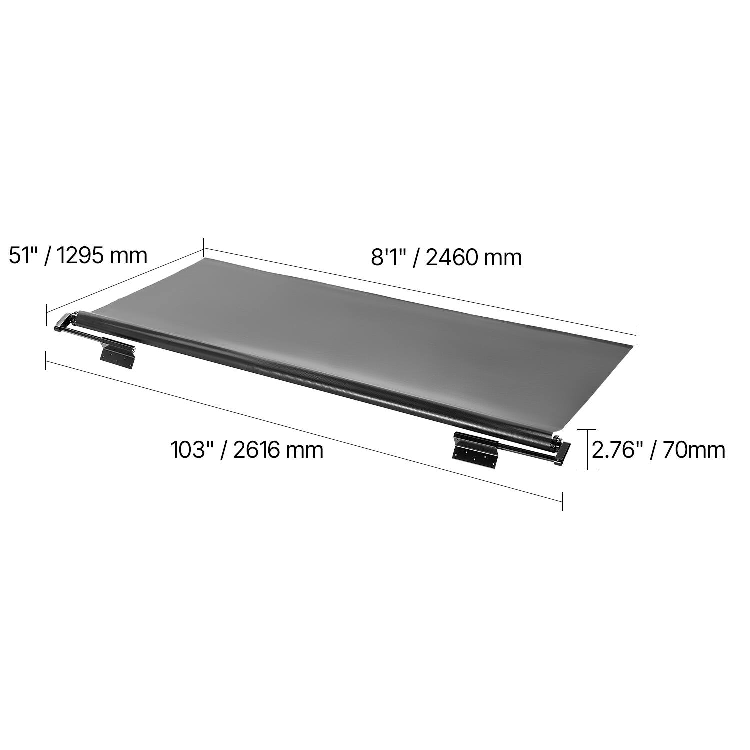 51" / 1295 mm  
8'1" / 2460 mm  
103" / 2616 mm  
2.76" / 70mm