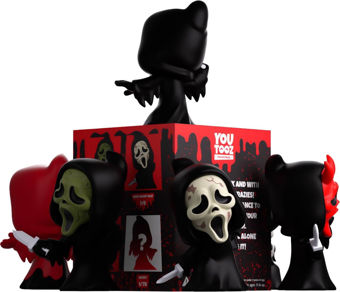 YOU TOOZ COLLECTIBLES  
AGED CHOST FACE 1/8  
Y AND WITH RAZIES! NCE TO OUR  
SECRET 1/78  
THE  
under 1 years of age. ages 15 & up.