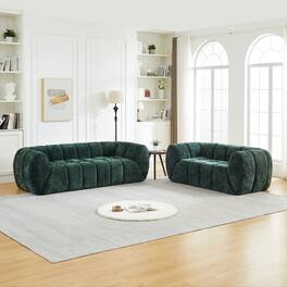 Anysun - Chenille Pure Foam Sofa Set – 3+2 Modern Quilted Cloud Sofa, Deep-Seat Chenille, Comfortable 3-Seater & 2-Seater Sofa - Green