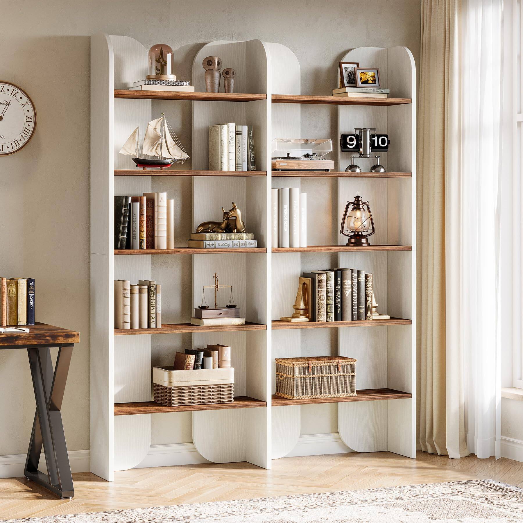 Tribesigns 5 Tier Farmhouse Bookshelf, 70.87 Inch Tall Double Wide ...