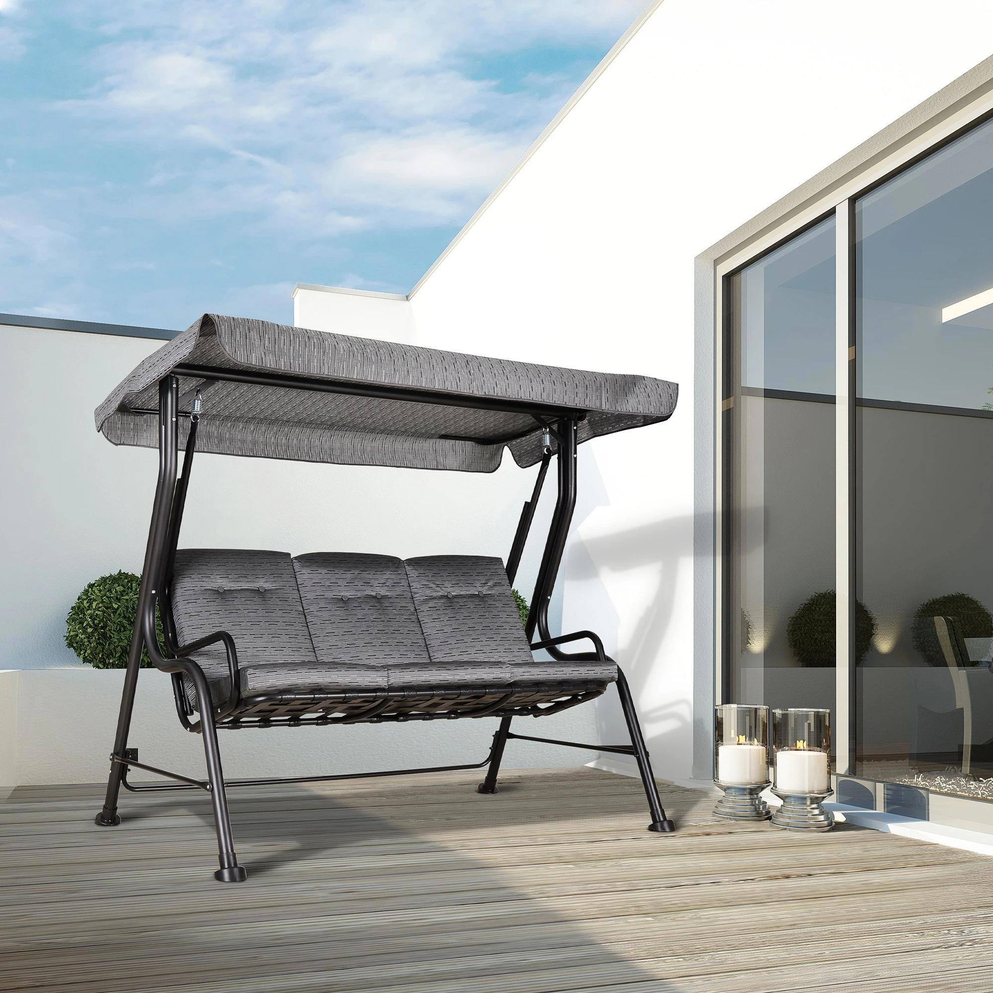 Alt View 7. Resenkos - Resenkos 3-Seat Swing Set, Weatherproof Steel, Easy-Adjust Canopy, Thick Cushions, Perfect For Garden, Black.