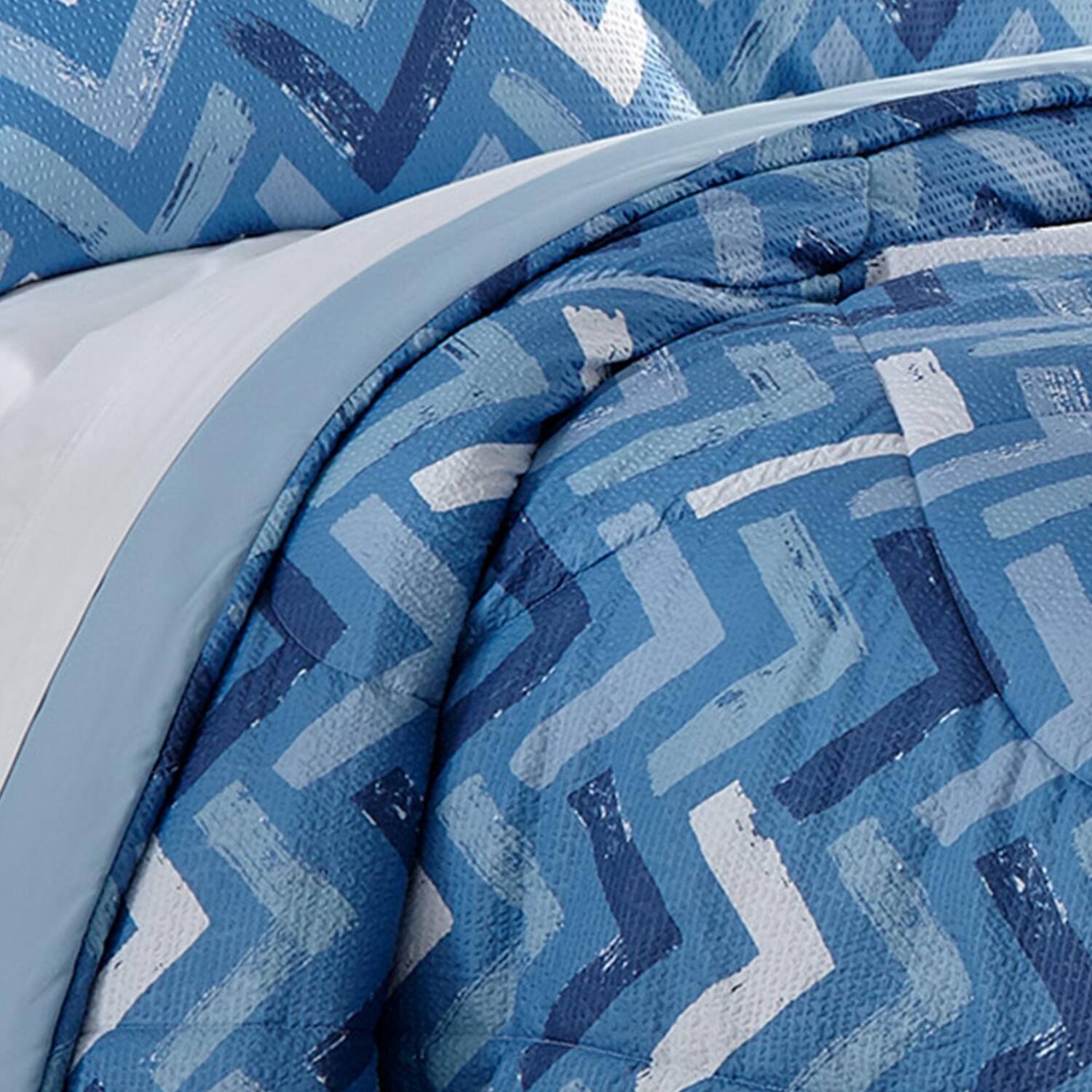Back. Shavel Home Products - Shavel 100% Polyester Luxury Seersucker Chevron Comforter Set Twin Blue - Blue.