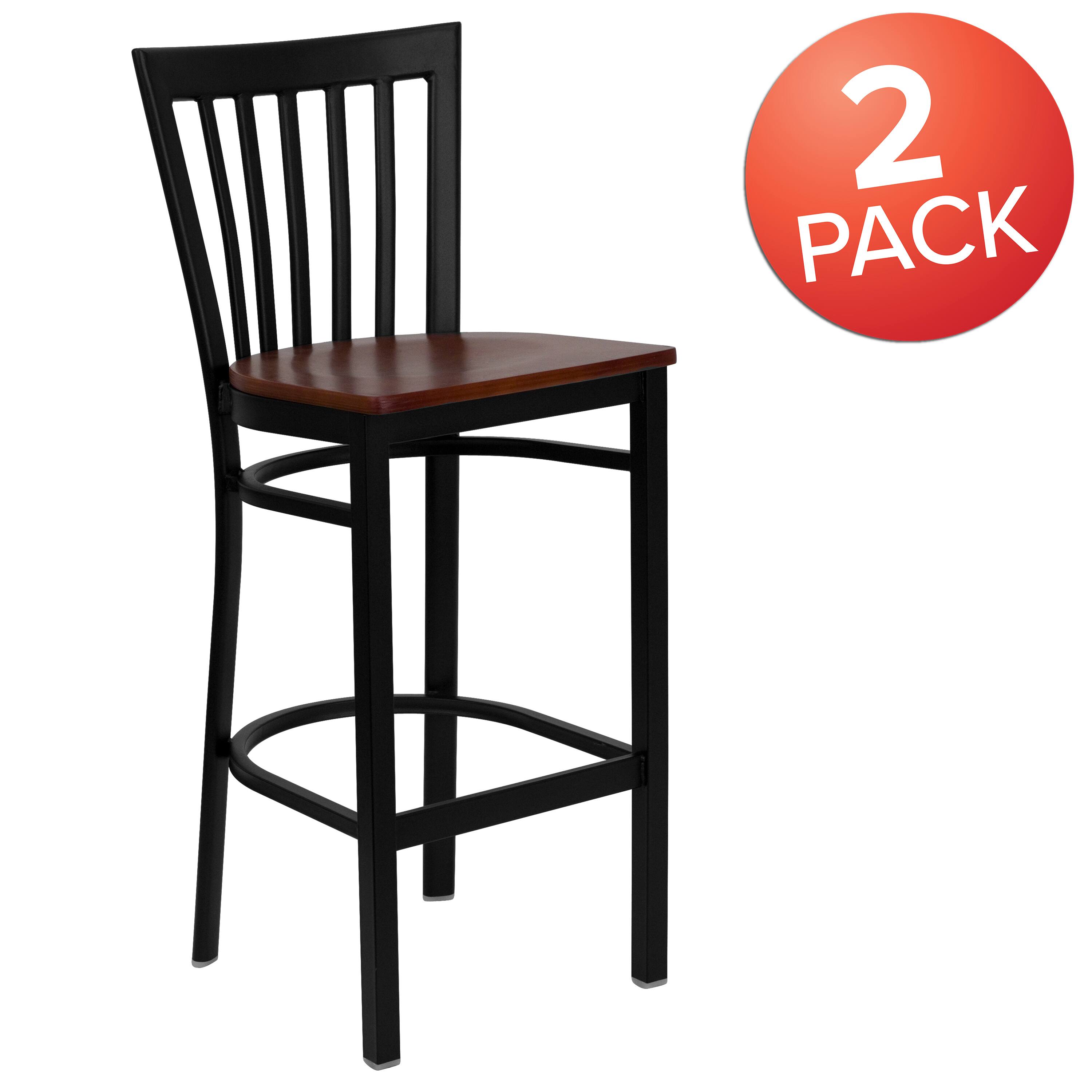 Alt View 1. Emma + Oliver - 2 Pack School House Back Metal Restaurant Barstool - Cherry Wood Seat/Black Metal Frame.
