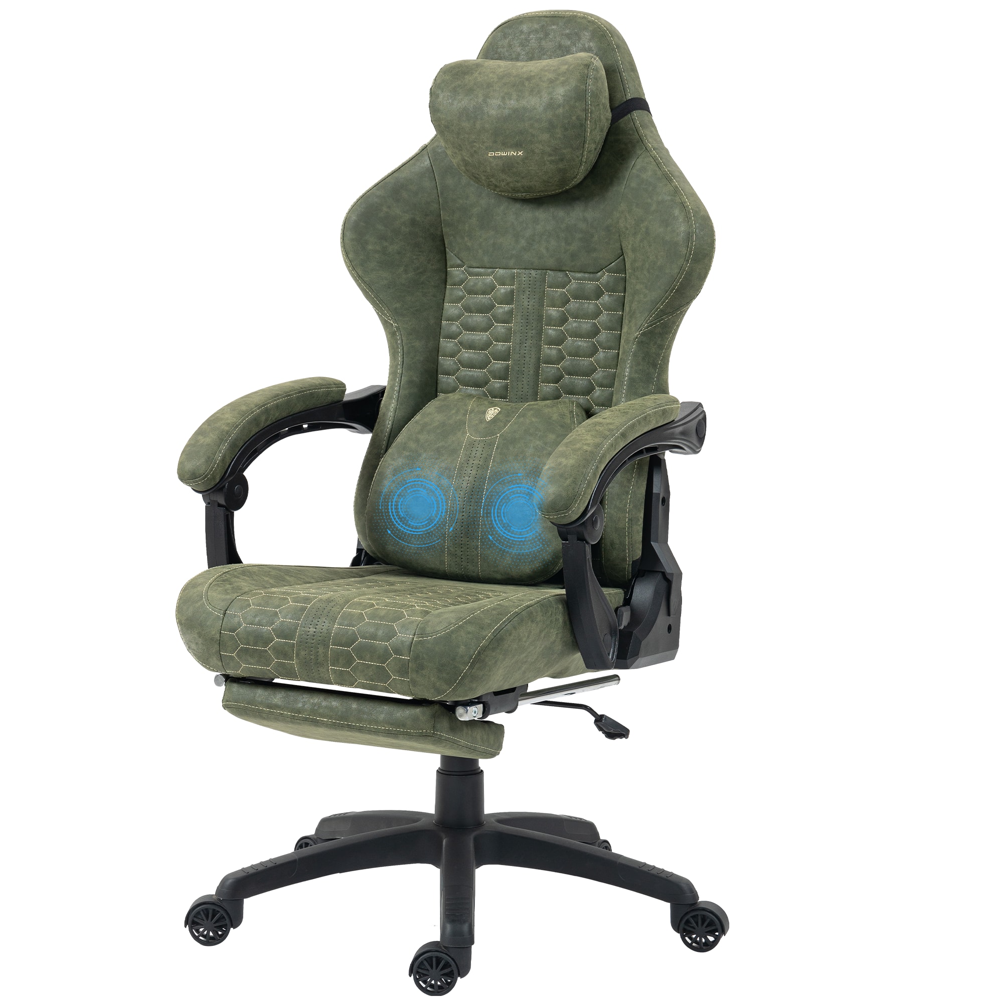 Dowinx - Gaming Chair Big and Tall with Dual-Point Massage Lumbar Support, Video Game Chairs for Adults with Footrest - Green