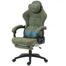 Dowinx - Gaming Chair Big and Tall with Dual-Point Massage Lumbar Support, Video Game Chairs for Adults with Footrest - Green
